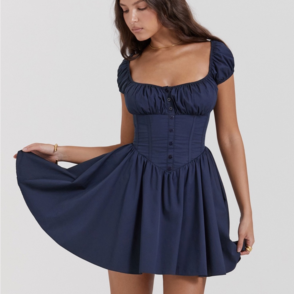 House Of CB NALA FRENCH NAVY GATHERED MINI DRESS